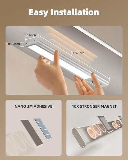 EZVALO Under Cabinet Lights, 14.5'' Motion Sensor Light Indoor Dimmable, 4000mAh Rechargeable Closet Lights 5700K with Remote Control, Wireless Under Counter Light for Kitchen,Cabinet,Bedroom（4Pcs）