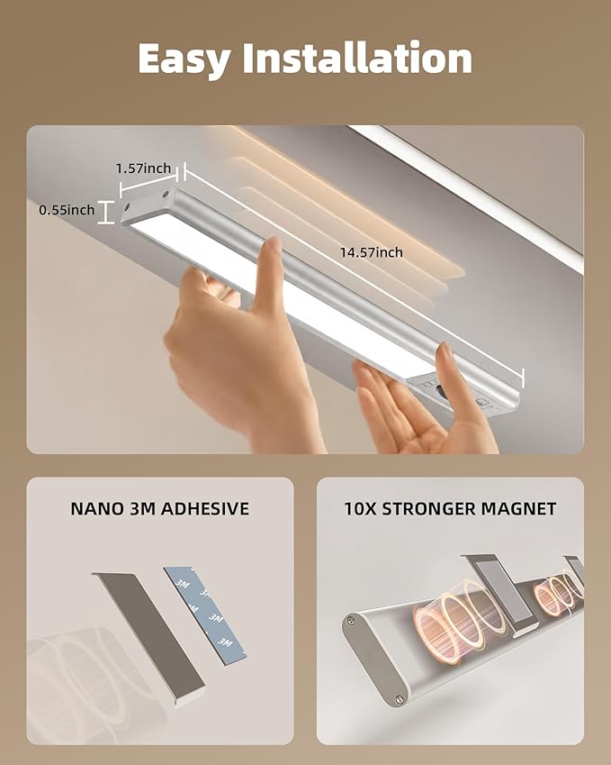 EZVALO 6 Pack Under Cabinet Lights, 14.5'' Magnetic Motion Sensor Light, 4000mAh Rechargeable Closet Light with Remote & Timer, Dimmable 5700K Cool White for Kitchen, Closet, Stairs, Hallway