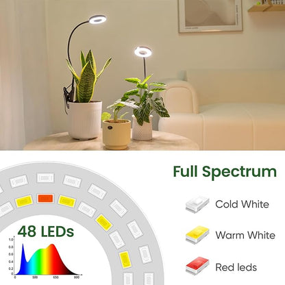 LORDEM Grow Lights for Indoor Plants, 2 in 1 Full Spectrum Plant Light with 360° Gooseneck, 48 LEDs, Auto Timer 6/8/12/16H, 3 Lighting Modes,5 Brightness Levels for Small Plants, 3 Pack Black