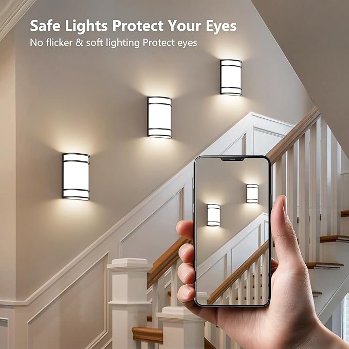 Led Wall Lights Indoor- 10 Inch Modern Wall Sconce Lighting 3000K/4500K/6000K Adjustable Led Wall Lamps for Hallway, Staircase, Corridor, Bedroom, Living Room, Kitchen (Black, 4 Pack)