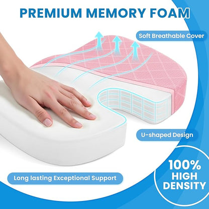 TushGuard Office/Car Seat Cushion, Non-Slip Sciatica & Back Coccyx Tailbone Pain Relief Chair Pad, Memory Foam Butt Pillow for Computer Desk, Wheelchair, Driving (Pink, X-Large)