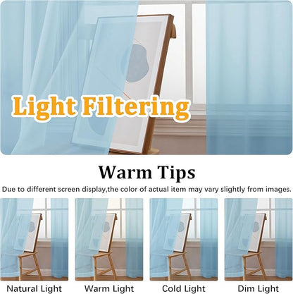 Gwine Sky Blue Sheer Curtains for Living Room 45 inches Long, Short Voile Light Filtering Window Treatments Sheer Curtains for Bedroom, Half Window Drapes with Rod Pocket, Each 42" Wx45 L