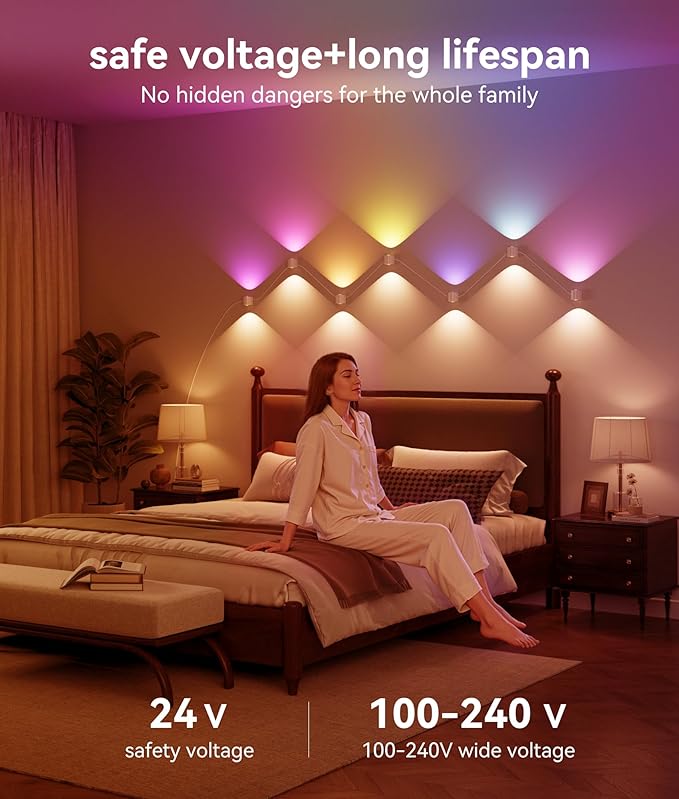 DeckTok 12-Light RGBCW Wall Sconce Light, Up/Down Bedroom Wall Lights, Music Sync, DIY-Styling Color-Changing Wall Lamps for Living Room Party Home Decor, Works with Alexa/Google Assistant, 31.8ft