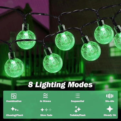 USOKYO Solar Lights Outdoor Waterproof, 2 Pack Total 200LED 110FT Solar String Lights for Outside with 8 Modes, Outdoor String Lights Crystal Globe Patio Lights for Garden Yard Party Decor(Green)