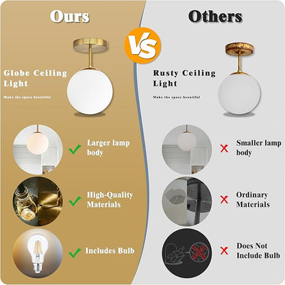 Gold Globe Semi Flush Mount Ceiling Light,Mid Century Modern Light Fixture Ceiling,Globe Ceiling Light for Hallway Living Room Kitchen Bedroom Storage Schoolhouse Laundry(Bulb Incl.)