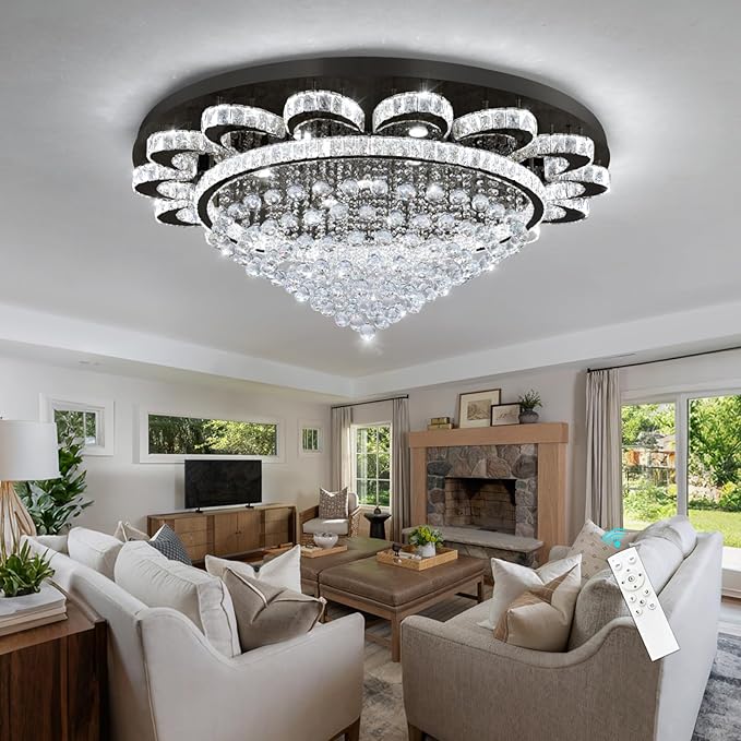 HAIXIANG Modern Chandelier Living Room Light Large Luxury Chandeliers for High Ceiling Foyer Entryway Lights Dimmable 110W LEDs Crystal Black Lighting Fixtures