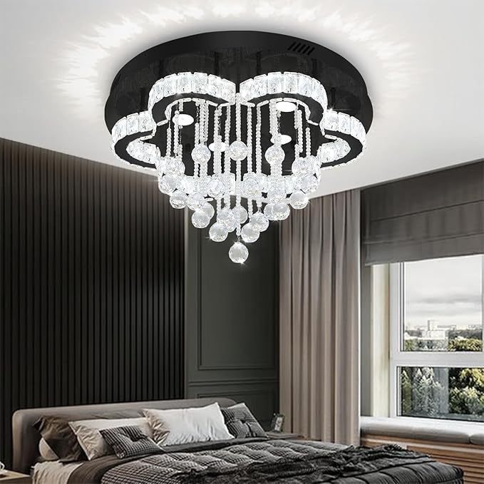 Flashing God Modern Chandelier for Living Room 24 inch Raindrop Chandeliers Flush Mount Crystal Chandelier for Bedroom Dining Room LED Dimming 2700k 4500k 6000k