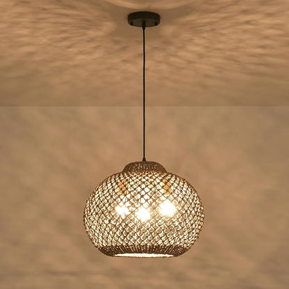 Farmhouse Rattan Chandelier 17” Boho Natural Seagrass Hanging Pendant Lights 3-Lights Hand-Woven Wicker Dining Room Light Fixture for Kitchen Island Entry Living Room Bedroom Hallway