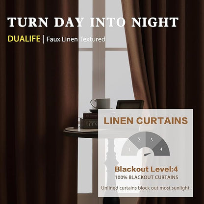 DUALIFE 2pcs 132 Inch Extra Long Linen Blackout Curtains Back Tab and Rod Pocket Thermal Insulated Light Blocking Drapes for Bedroom 2 Panels Set 50X132 Inches 11FT,Rust Terracotta