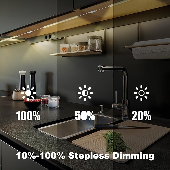 6PCS x 12 inch Under Cabinet LED Lights 4500K, Dimmable Under Counter Lights for Kitchen, Led Under Cabinet Lighting, Plug-in Under Cabinet Lights with Memory Function, Daylight White