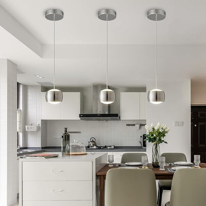 Modern LED Dimmable Pendant Light fixtures,Mini Island Pendant Lighting for Kitchen Island Dinning Room,Bedroom,Bar, Kitchen Island Ceiling Hanging Light Fixtures(Chrome-1-Pack)