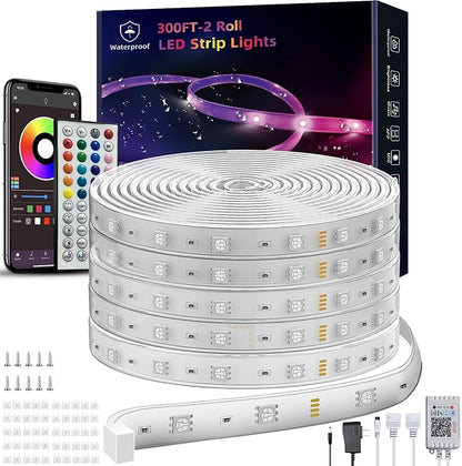 Ledagic 300ft Outdoor Led Strip Lights Waterproof, Ip68 Outside Led Light Strip Waterproof with Remote and App Control, Exterior Led Rope Lights Music Syne RGB Strip Lights for House Decor (2*150ft)