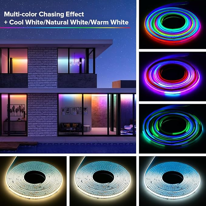 BTF-LIGHTING FCOB WS2814 IC RGBW 4000K COB LED Strip Flexible High Density Uniform Chasing Color Light 3.2FT DC24V 784LED/m 14IC/m 10mm Width for Home Indoor Decor(No Adapter or Controller)