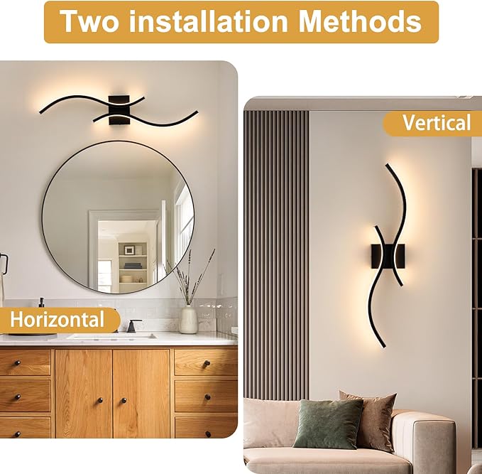 CANEOE Modern LED Wall Sconce Set of Two, 3000K Warm White Led Wall Light Fixture, 31.5inch Black Modern Sconces Wall Lighting for Bedroom, Living Room, Hallway, Staircase, Bathroom