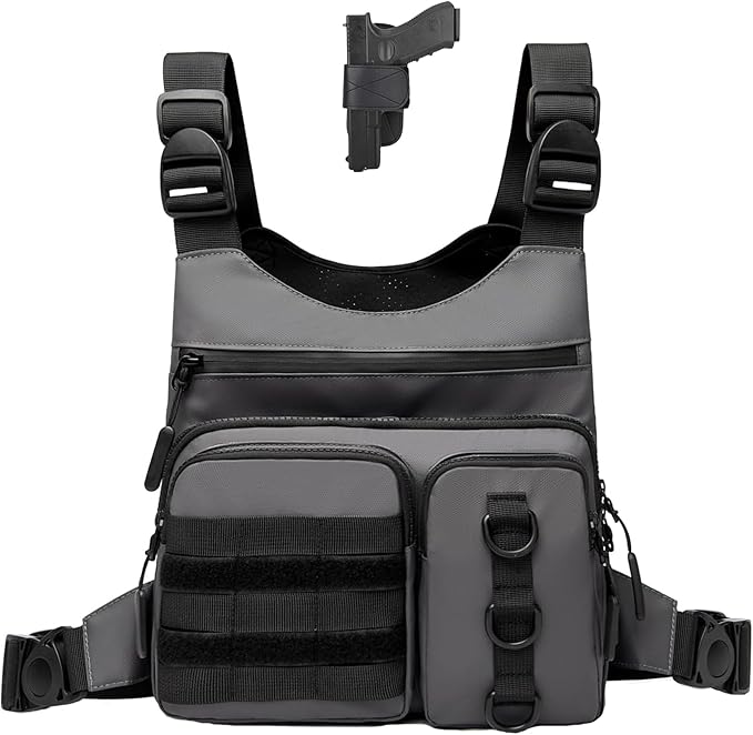 Criuage Outdoor Chest Bag for Men, Lightweight Adjustable Running Vest, Water Resistant EDC Chest Pack with Water Bottle Pocket, Breathable Back Pad for Hiking Cycling Fishing Travel