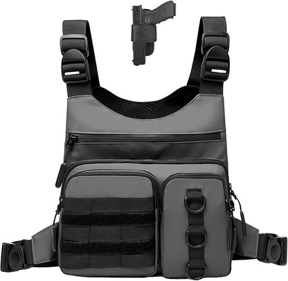 Criuage Outdoor Chest Bag for Men, Lightweight Adjustable Running Vest, Water Resistant EDC Chest Pack with Water Bottle Pocket, Breathable Back Pad for Hiking Cycling Fishing Travel