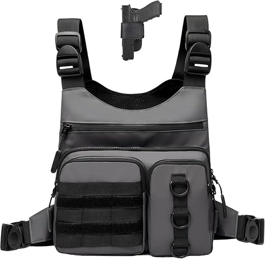 Criuage Outdoor Chest Bag for Men, Lightweight Adjustable Running Vest, Water Resistant EDC Chest Pack with Water Bottle Pocket, Breathable Back Pad for Hiking Cycling Fishing Travel