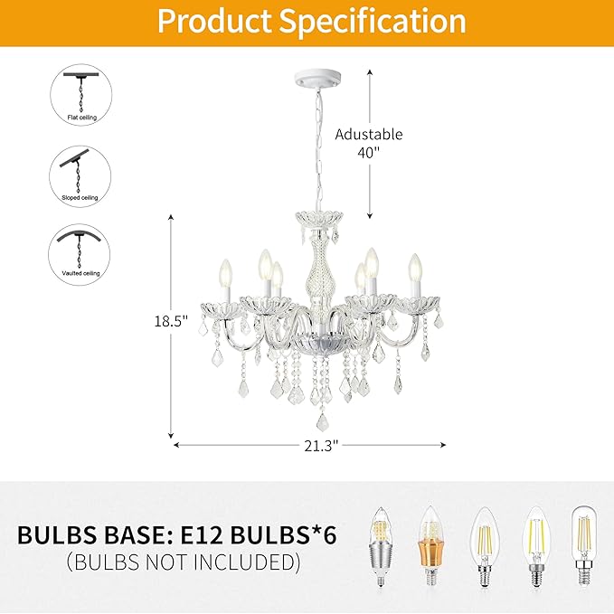 6 Lights K9 Crystal Chandelier Hanging Pendant Light Fixture, Modern Chrome Chandeliers for Dining Rooms ﻿Bedroom Kitchen Island Farmhouse