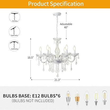 6 Lights K9 Crystal Chandelier Hanging Pendant Light Fixture, Modern Chrome Chandeliers for Dining Rooms ﻿Bedroom Kitchen Island Farmhouse