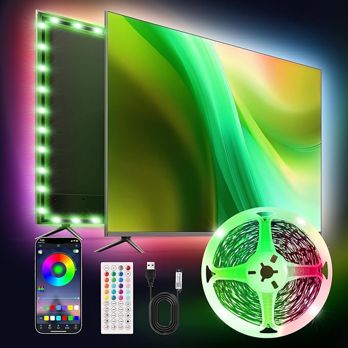 PSTAR LED Lights for TV,6.56ft Music Sync RGB Backlight with Remote & App Control, USB Powered for 32-40 Inch TVs, Gaming Monitors, PC, Bedroom