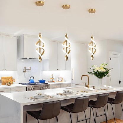 3 Packs Gold Pendant Light,4000K Modern LED Pendant Light for Kitchen,Adjustable Pendant Lighting Over Island Hanging Pendant Light Fixtures for Kitchen Dining Room Hallway(Gold, 3 Packs)