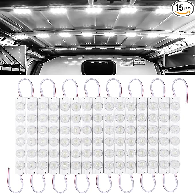 Linkstyle 12V Van Interior Lights, Super Bright 90 LEDs 3030 200LM Ceiling Dome Lamp Lights for Christmas Inflatables Van RV Trailer, 15 Modules Replacement Lights Strip White