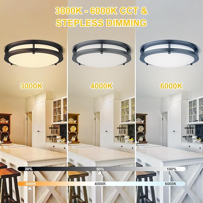 Kalium LED Ceiling Light with Remote 14 Inch Flush Mount Ceiling Light Fixture, 24W 3000K-6000K Adjustable Color Temperature, Dimmable Lighting Fixtures for Kitchen Bedroom Hardwired Installation