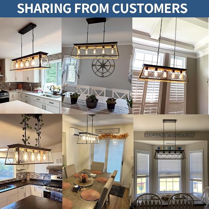 Q&S Dining Room Chandelier Light Fixtures,Farmhouse Rustic Vintage Antique Linear Chandeliers Pendant Ceiling Light Fixture for Kitchen Island Bar Office Coffee Shop 5-Lights Oak and ORB UL Listed