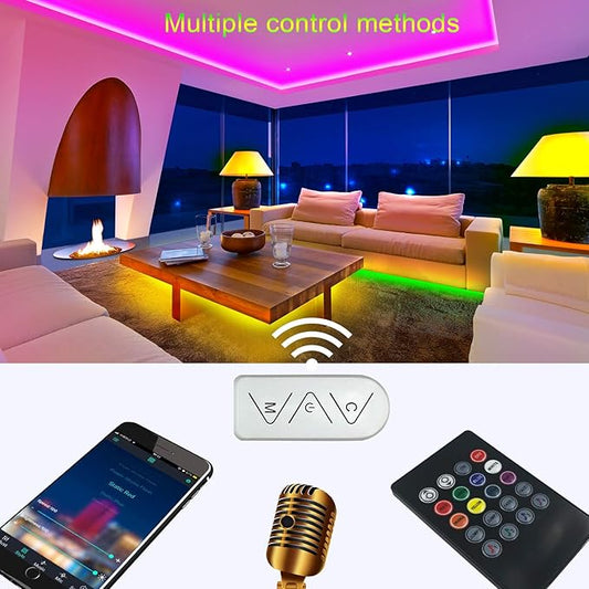Micomlan 50ft/15M Led Strip Lights, Music Sync Color Changing RGB LED Strip Lights Built-in Mic, Bluetooth app Controlled Rope Lighting for Home Decoration Living Room Kitchen