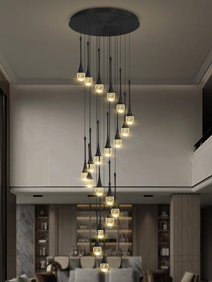 ykolupty 138'' Modern Chandelier,20-Lights Black Modern Pendant Light Fixture Staircase Large Chandelier Lobby Living Room Bedroom Foyer High Ceiling Chandelier