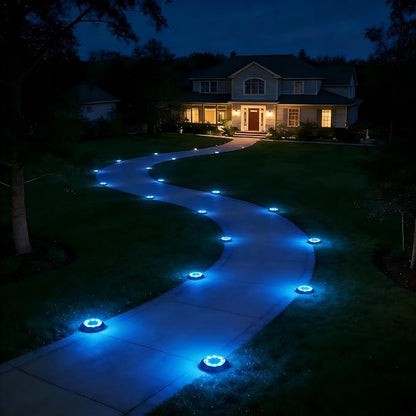 Flacchi Solar Lights Outdoor Waterproof - 2-in-1 Solar Powered Ground Lights Outdoor Solar Disk Light Landscape Light for Deck Step Patio Yard Pathway Walkway Driveway Garden (Blue, 8 Pack)