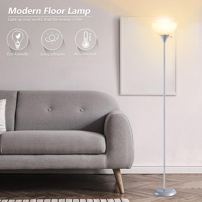 RISLG Floor Lamp, Standing Lamp, Modern Floor Lamps with Drop-Resistant White Lampshade, E26 Socket, Industrial Floor Lamp for Living Room Bedroom Study Office