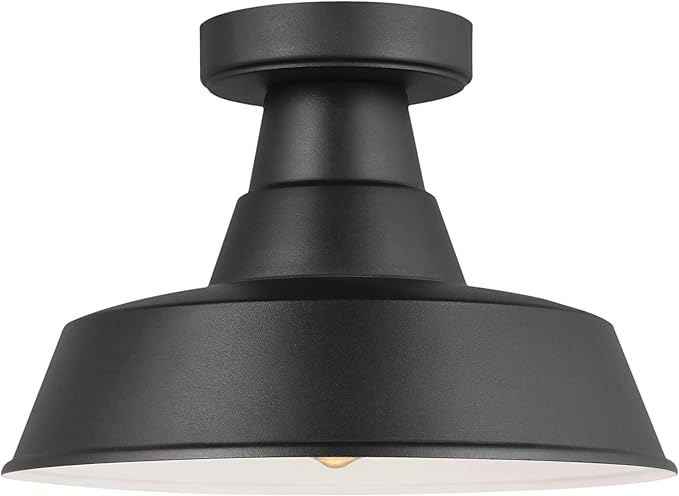 Generation Lighting 7837401-12 1-Light Barn Light Outdoor Ceiling Lamp Black 7837401-12, Flush Mount Ceiling Light Fixture for Home Decor, Farmhouse Outdoor Light Fixture Can Use LED Light Bulbs