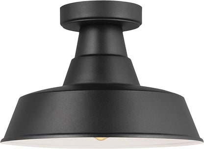 Generation Lighting 7837401-12 1-Light Barn Light Outdoor Ceiling Lamp Black 7837401-12, Flush Mount Ceiling Light Fixture for Home Decor, Farmhouse Outdoor Light Fixture Can Use LED Light Bulbs