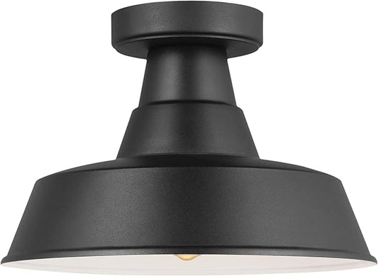 Generation Lighting 7837401-12 1-Light Barn Light Outdoor Ceiling Lamp Black 7837401-12, Flush Mount Ceiling Light Fixture for Home Decor, Farmhouse Outdoor Light Fixture Can Use LED Light Bulbs