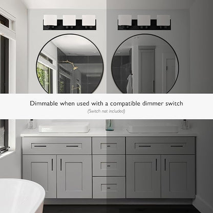 Design House Dove Creek Vanity Light, Dimmable, Frosted Glass, 3 Lights, Bathroom, Matte Black, 24 in x 6 in x 6.5 in, Item 588418