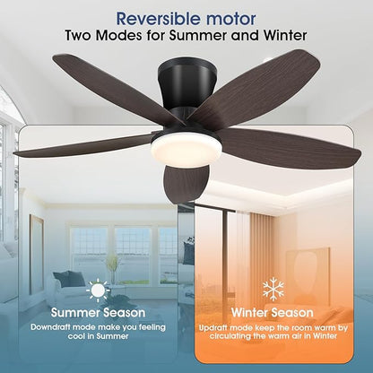 Surtime Ceiling Fans with Lights-36 Low Profile Ceiling Fan with Light and Remote/APP Control,Flush Mount,DC Reversible,LED Dimmable Modern Ceiling Fans for Bedroom,Indoor/Outdoor Patio Use(Brown)