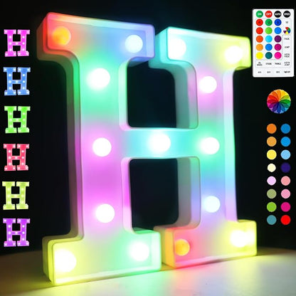 LED Marquee Letter Lights, 18 Colors Changing Light Up Letters with Remote, RGB Alphabet Letters Sign for Girls Boys Gift Birthday Party Night Light Bedroom Wedding Christmas Decor-Colorful H