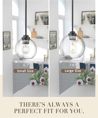 Matte Black Pendant Light, Mid Century Globe Haning Light Fixture Ceiling with Clear Glass for Kitchen Island Dining Room Bedroom Hallway Foyer (1 Pack), PL101BK