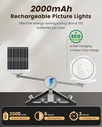 Picture Lights for Wall,Wireless 2000mAh Rechargeable Magnetic LED Puck Lights with Remote,3 Color Temps and 12 RGB,Dimming & Timer,Art Frame Light for Painting Display,Photos,Wall Decor(3 Pack)