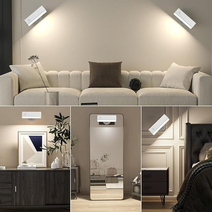 Honalia Rechargeable Wall Lights 2 Pack, Dimmable Cordless Wall Sconce with Magnetic 360 Rotation & Touch Control, Battery Operated Wall Mounted Lamp for Bedroom, Bedside Reading, Renters (No Wiring)