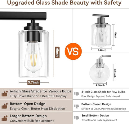 6-Light Bathroom Light Fixtures, 38" Modern Vanity Lights Over Mirror with Clear Glass Shades, Matte Black Light Fixture, Classic Wall Light Fixture for Mirror Living Room Cabinet Bedroom Porch