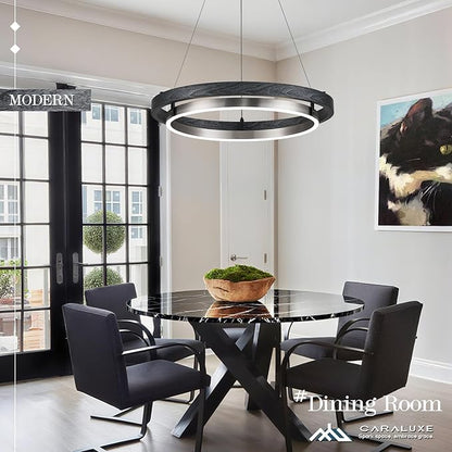 LED Ring Chandelier Dimmable Black Chandelier Round Foyer Chandeliers Light Brushed Nickel Circular Chandeliers for Dining Room Entry Bedroom Office Living Room 24in