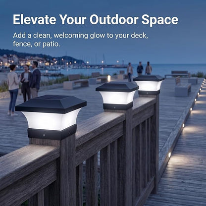 T-SUN Solar Post Cap Lights 4 Pack for 4x4, 5x5 & 6x6 Posts, 6500K Cool White, Waterproof Dusk to Dawn LED Deck & Fence Post Lights, Eco-Friendly & Sustainable, Made with Recycled Materials