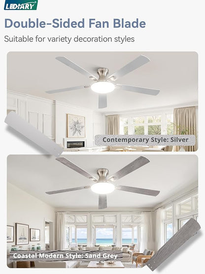 60 Inch Ceiling Fan with Lights and Remote, 30W 12" LED Panel Flush Mount Ceiling Fan, 6-Speed Quiet DC Motor Modern Low Profile Ceiling Fan with Reversible Blades for Bedroom, Living Room, Patio