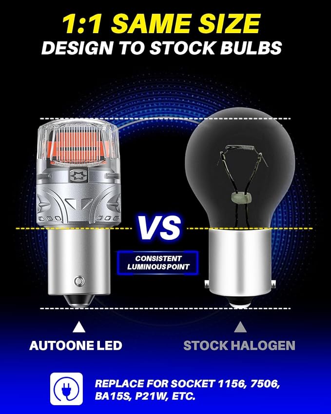 AUTOONE Upgraded 1156 LED Bulb Red, Super Bright 7506 1141 1003 BA15S P21W LED Replacement with Projector for Tail Brake Backup Reverse DRL Signal Parking Lights, Pack of 2
