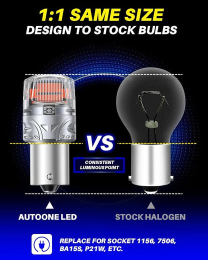 AUTOONE Upgraded 1156 LED Bulb Red, Super Bright 7506 1141 1003 BA15S P21W LED Replacement with Projector for Tail Brake Backup Reverse DRL Signal Parking Lights, Pack of 2