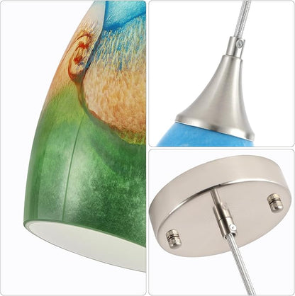 GLADFRESIT Coastal Harmony Pendant Light for Kitchen Islands – Nature's Canvas with Grassland, Beach, and Wave-Inspired Shades, Pack of 3 for Dining Room, Entryway (Bulb Excluded)