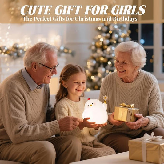 AVEKI Kids Night Lights, Portable Bright Chick Night Light for Nursery and Kids Room, 3 Levels Dimmable Small Touch Lamp, Rechargeable Led Silicone Nightlight for Baby, Little Girl Gifts