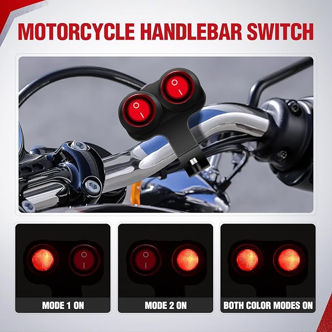 Nilight Motorcycle 7/8" (22mm) Handlebar Switch Plug and Play 12V Waterproof On Off Push Button Dual Control for ATV UTV Driving Light Bar